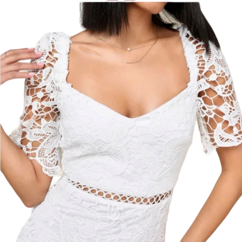 Nwot Lulu's White Embroidered Floral Lace Briarwood Shortsleeve Midi Dre… - Picture 6 of 17